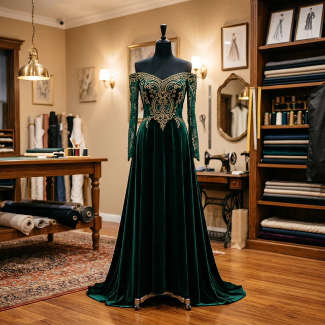 Custom tailored dress on mannequin